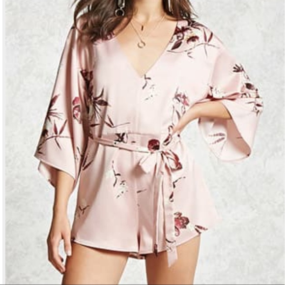 Forever 21 Pants - Forever 21 Floral Satin Kimono Romper